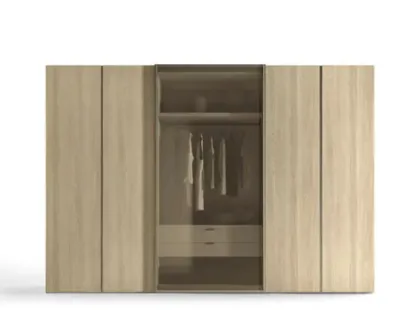 Armadio con ante battenti e anta scorrevole Bora e Foehn C260 in nobilitato e vetro di Moretti Compact Giorno Notte