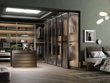 Cabina armadio Antares A122 in nobilitato rovere con ante in vetro di Moretti Compact Giorno Notte