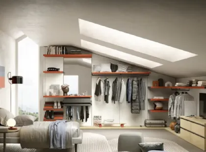 Cabina armadio su misura in rovere miele e laccato corallo Gemini G226 di Moretti Compact Giorno Notte