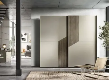 Armadio con ante scorrevoli Grecale S151 laccato opaco con inserto in nobilitato di Moretti Compact Giorno Notte