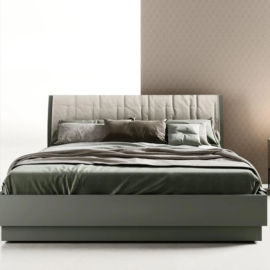 Letto matrimoniale con testiera con cuffia in tessuto Bent di Zalf