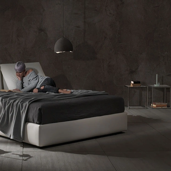 Letto matrimoniale Zoè Tre Ring 28 in vellutino imbottito di Excò