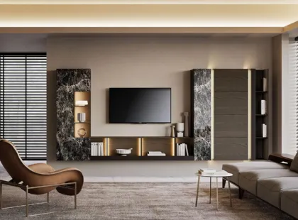 Parete Attrezzata Composizione Horizon 1001 in legno e vetro di Mobilgam