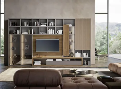 Parete Attrezzata in legno e laccato Composizione Horizon 1022 di Mobilgam