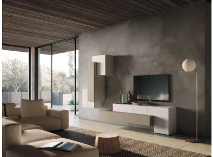 Parete Attrezzata Composizione Horizon 908 in legno e materico di Mobilgam