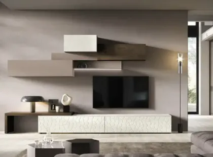 Parete Attrezzata Kosmos KC103 in materico, legno e laccato di Moretti Compact Giorno Notte