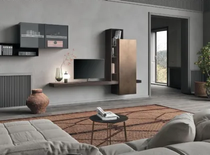 Parete Attrezzata Composizione Horizon 913 in laccato metallizzato e legno di Mobilgam