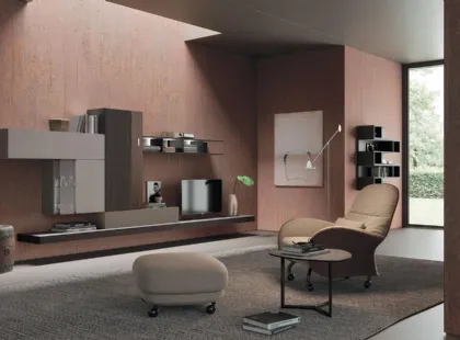 Parete Attrezzata Composizione Horizon 918 in laccato opaco e legno di Mobilgam