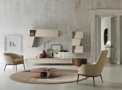 Parete Attrezzata Composizione Horizon 924 in laccato opaco e  legno di Mobilgam