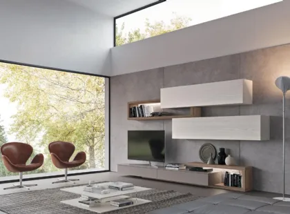 Parete Attrezzata Composizione Horizon 930 in laccato opaco e legno di Mobilgam