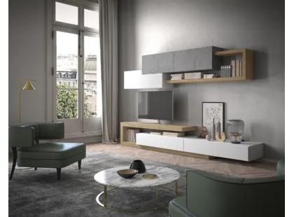 Parete Attrezzata Composizione Horizon 936 in legno, laccato opaco e pietra di Mobilgam