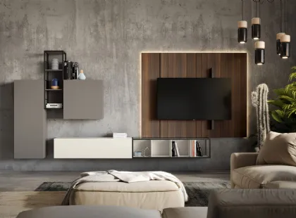 Parete Attrezzata Rebel Living 05 in laccato opaco e legno di Fimar