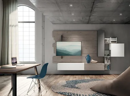 Parete Attrezzata Rebel R 07 in quercia e laccato opaco cenere e inverno di Fimar