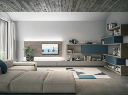 Parete Attrezzata angolare in laccato opaco e legno Side CF114 di Fimar