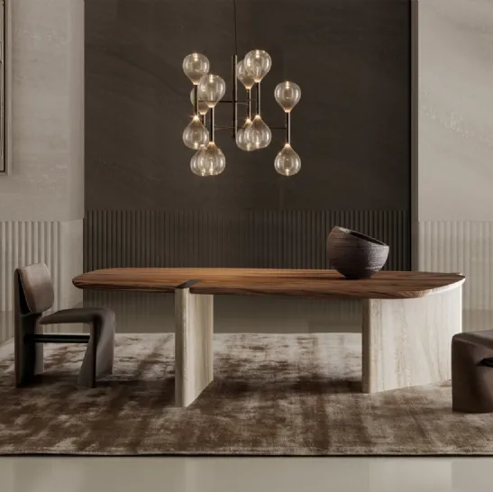 Tavolo Flatiron con top in legno e base in marmo di Bonaldo