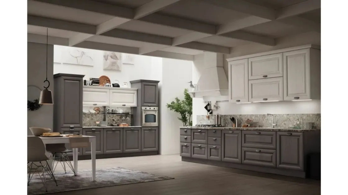 Cucina Classica ad angolo Lola 02 in Grigio Antracite e Bianco Gesso di Arrex
