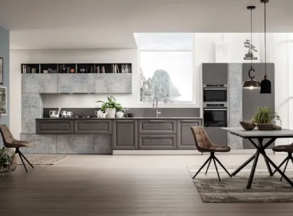 Cucina Classica lineare Lola 06 in Frassino Decapè Antracite e decoro Lab Damasco di Arrex