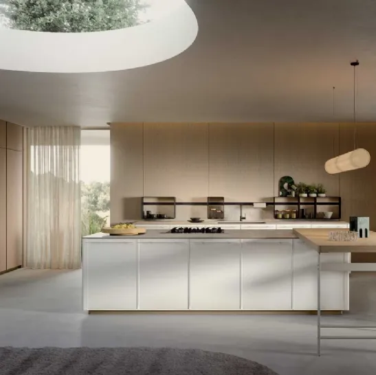 Cucina Moderna in laccato Bianco Coco Light con isola di Dibiesse