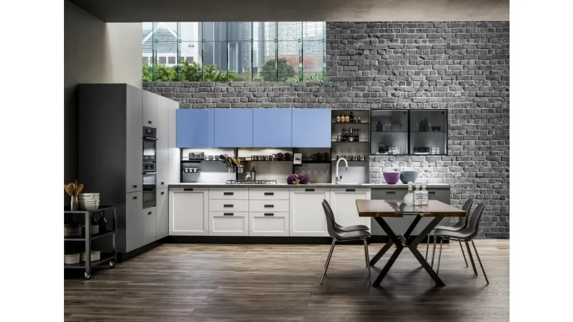Cucina Moderna angolare Dallas 05 in PET Zucchero Grigio e Timo di Arrex