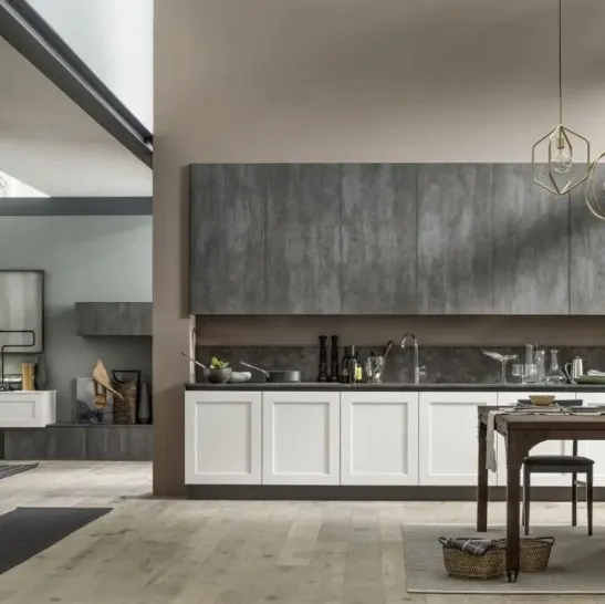 Cucina Moderna ad angolo Kali in Frassino Decapè laccato Ghiaccio e Piombo di Arrex