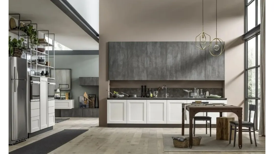 Cucina Moderna ad angolo Kali in Frassino Decapè laccato Ghiaccio e Piombo di Arrex