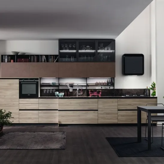 Cucina Moderna lineare Twin 04 in HPL Okobo Smoke e Oxide Terra di Arrex