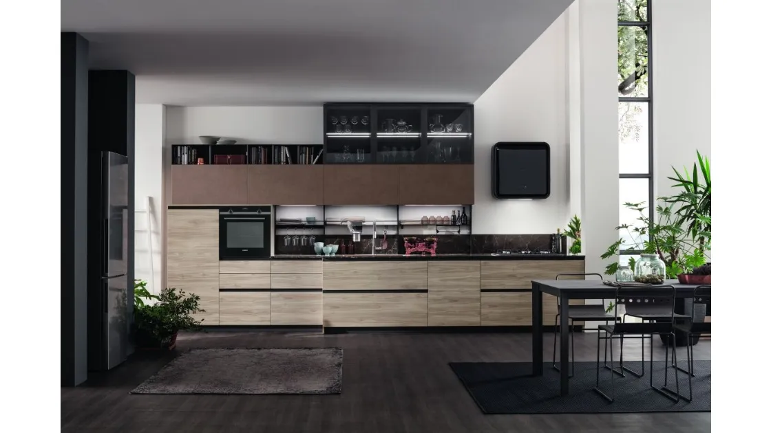 Cucina Moderna lineare Twin 04 in HPL Okobo Smoke e Oxide Terra di Arrex