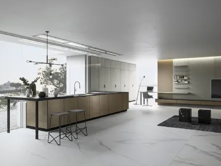 Cucina Moderna in laccato metallizzato Vestimi con penisola di Dibiesse