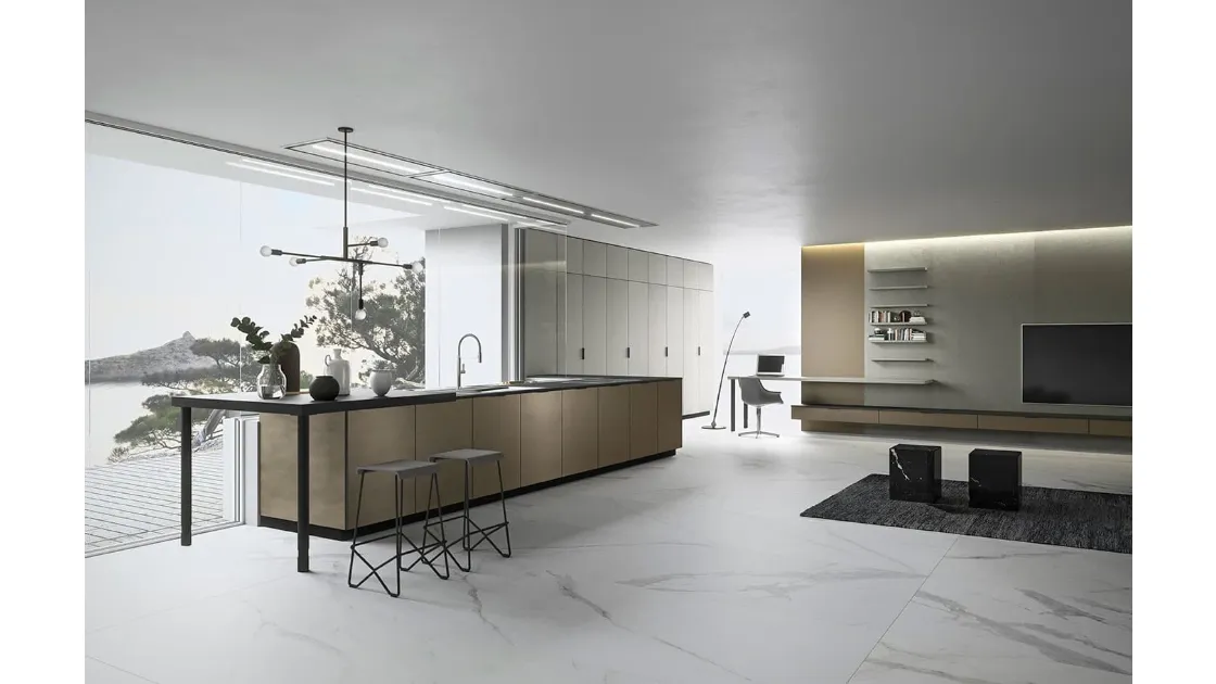 Cucina Moderna in laccato metallizzato Vestimi con penisola di Dibiesse