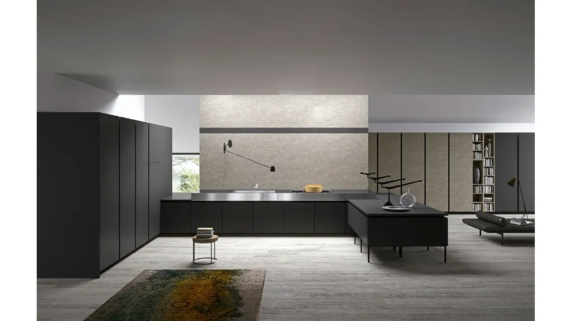 Cucina Moderna Vestimi in Fenix Ingo Nero con penisola di Dibiesse