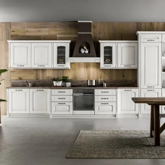 Cucina Shabby Chic lineare Magda 01 in legno di Rovere Decapè Gesso di Arrex